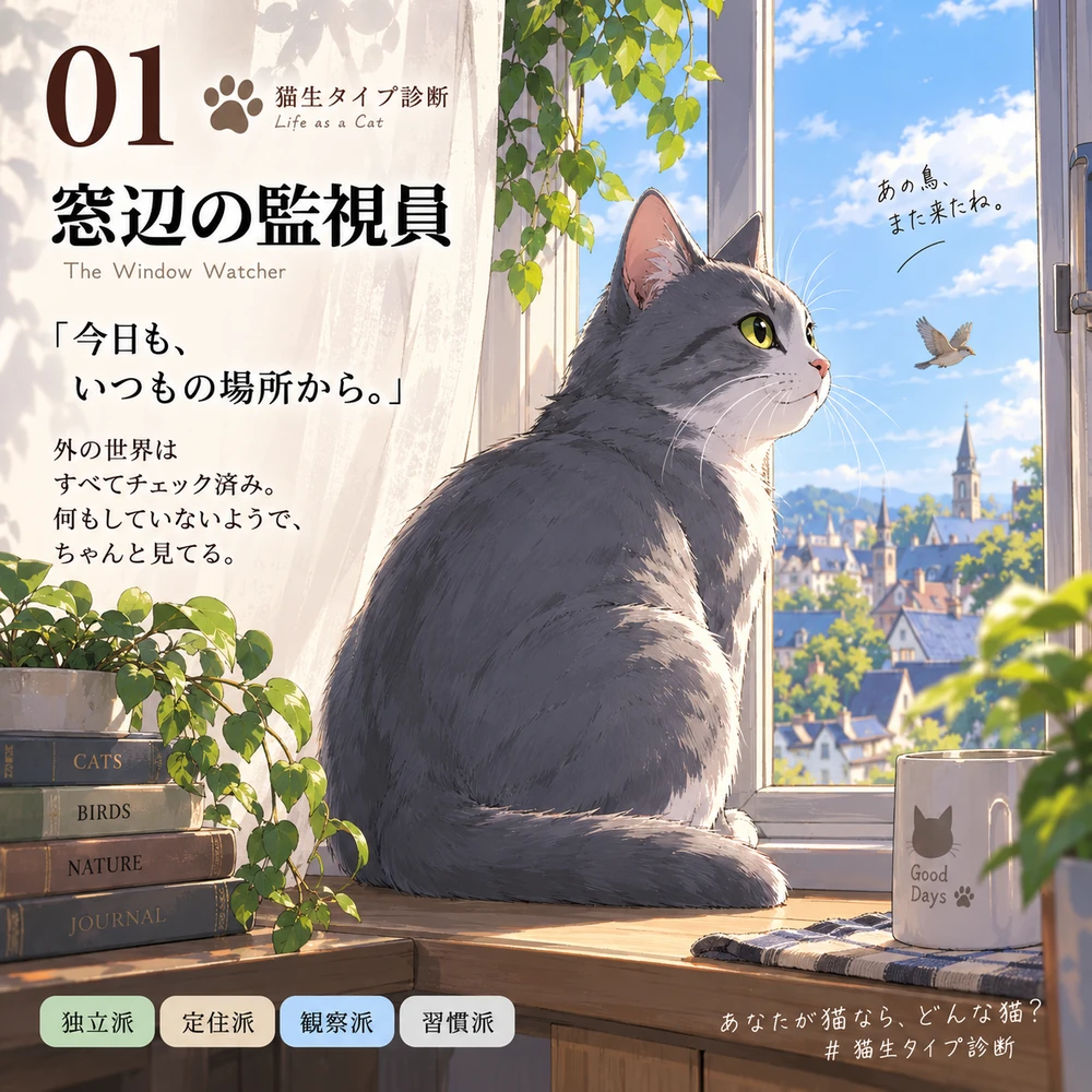 窓辺の監視員の猫生タイプカード