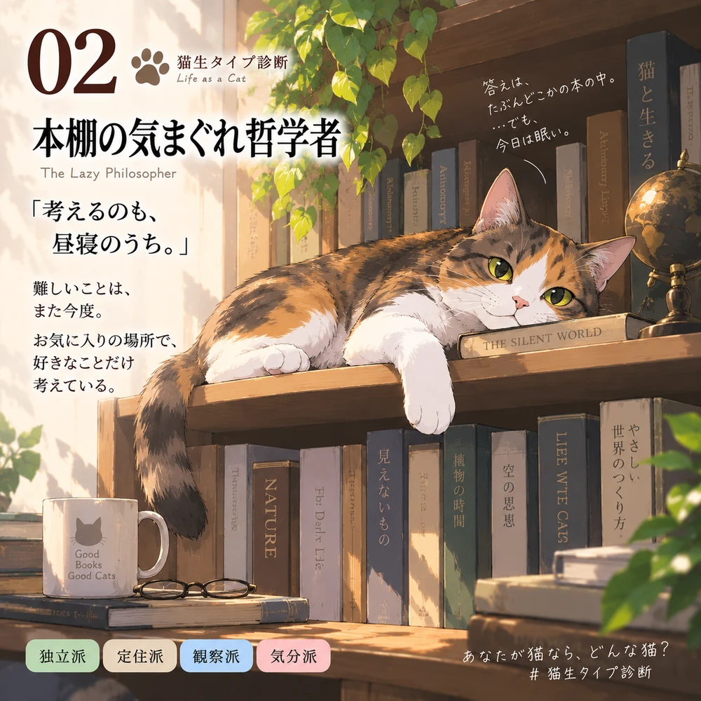 本棚の気まぐれ哲学者の猫生タイプカード