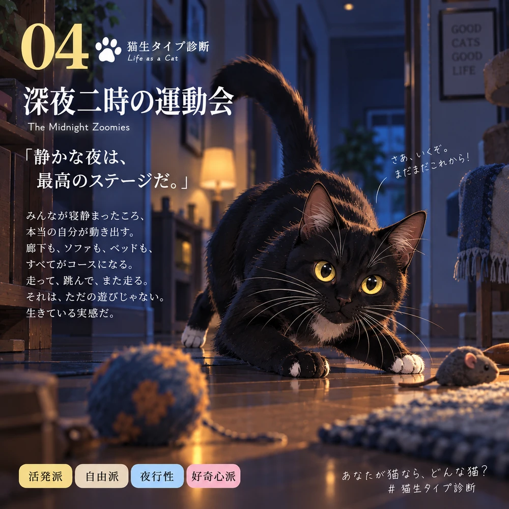 深夜二時の運動会の猫生タイプカード