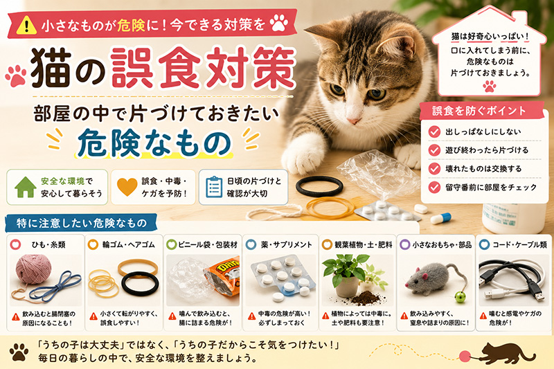 猫の誤食対策|部屋の中で片づけておきたい危険なもの