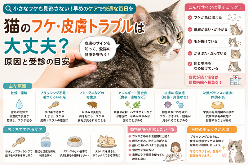 猫のフケ・皮膚トラブルは大丈夫?原因と受診の目安