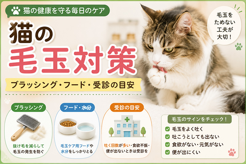 猫の毛玉対策|ブラッシング・フード・受診の目安