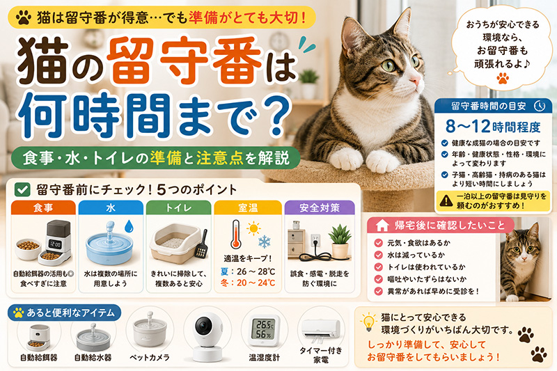 猫の留守番は何時間まで?食事・水・トイレの準備