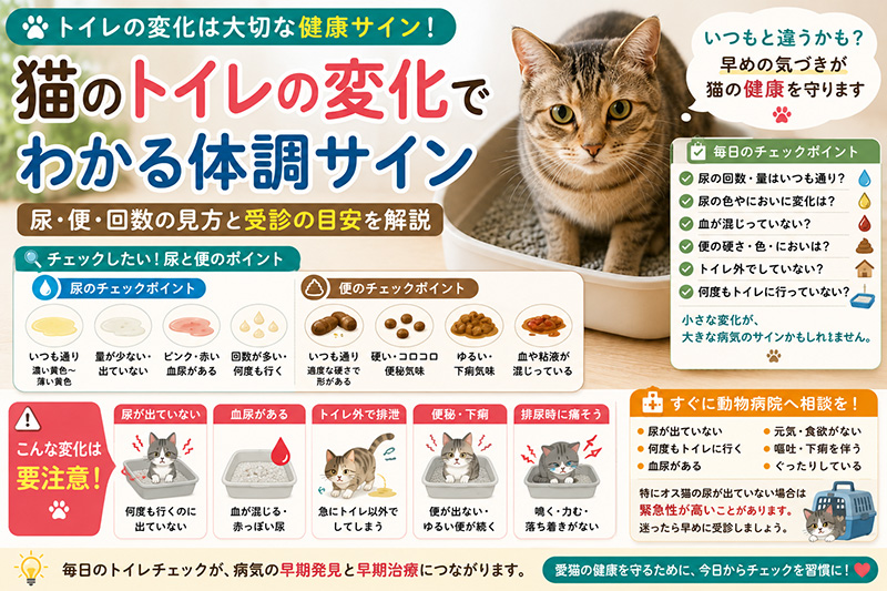猫のトイレの変化でわかる体調サイン|尿・便・回数の見方