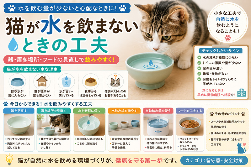 猫が水を飲まないときの工夫|器・置き場所・フードの見直し
