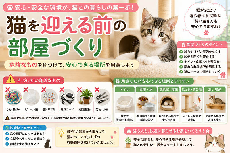 猫を迎える前の部屋づくり|危険なものと安心できる場所