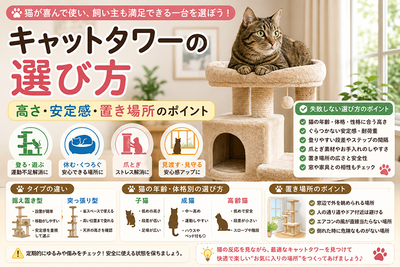 キャットタワーの選び方｜高さ・安定感・置き場所のポイント