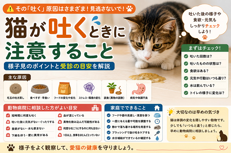 猫が吐くときに注意すること|様子見と動物病院に相談する目安