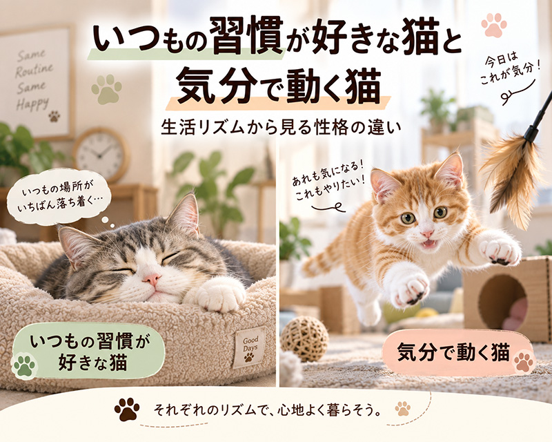 いつもの習慣が好きな猫と気分で動く猫|生活リズムから見る性格の違い